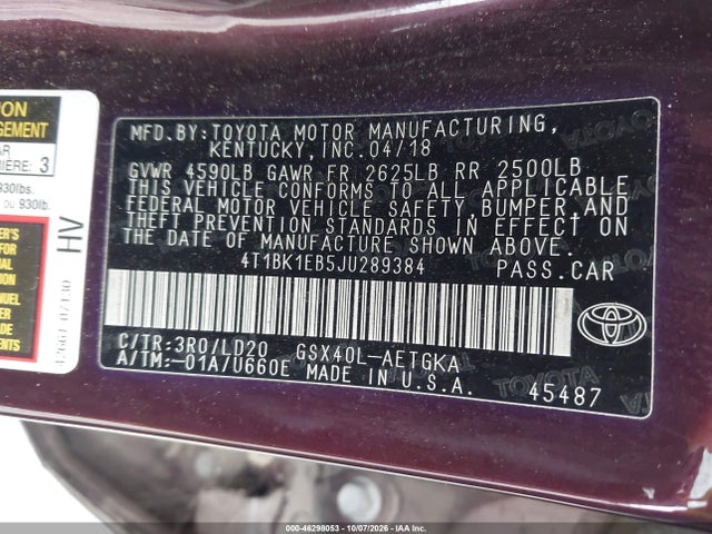 Продажа на аукционе авто 2018 Toyota Avalon Xle, vin: 4T1BK1EB5JU289384, номер лота: 46298053
