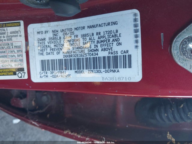 Продажа на аукционе авто 2006 Toyota Corolla Le, vin: 1NXBR32E16Z570434, номер лота: 46298248