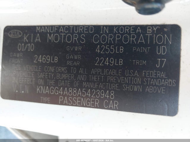 Продаж на аукціоні авто 2010 Kia Optima Lx, vin: KNAGG4A88A5423948, номер лоту: 46298257