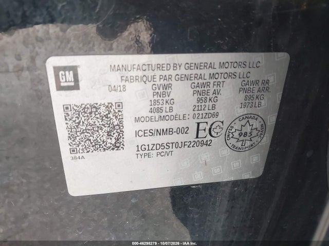 Aukcja sprzedaży 2018 Chevrolet Malibu Lt, vin: 1G1ZD5ST0JF220942, numer aukcji: 46298279