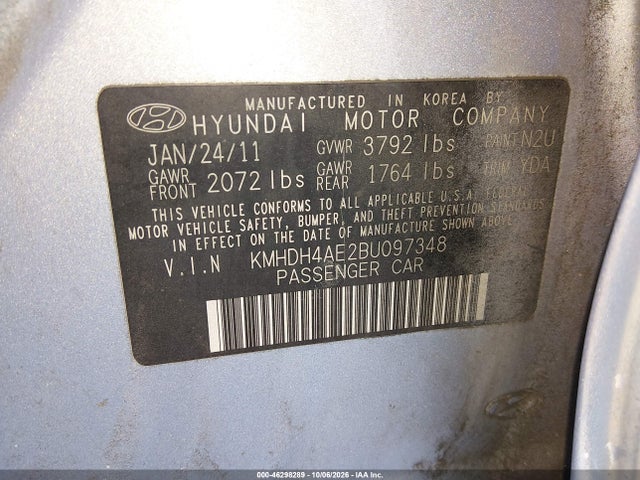 Продаж на аукціоні авто 2011 Hyundai Elantra Gls (ulsan Plant), vin: KMHDH4AE2BU097348, номер лоту: 46298289