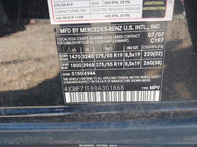 Продажа на аукционе авто 2008 Mercedes-benz Gl 450 4matic, vin: 4JGBF71E88A301868, номер лота: 46298300