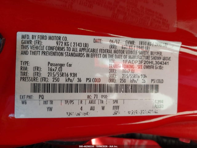 Продаж на аукціоні авто 2017 Ford Focus Se, vin: 1FADP3F20HL304341, номер лоту: 46298334