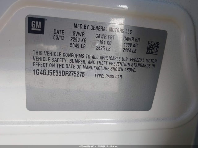 46298343 :رقم المزاد ، 1G4GJ5E35DF275275 vin ، 2013 Buick Lacrosse Touring Group مزاد بيع