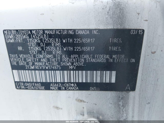 Toyota Rav4 Xle 2015 2T3WFREV1FW174875 Image 9