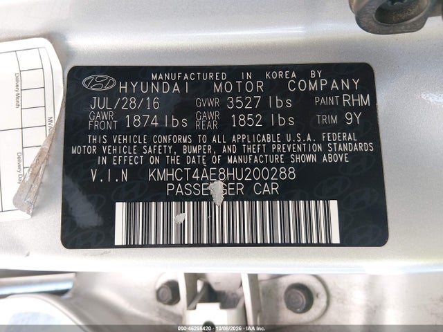 Продаж на аукціоні авто 2017 Hyundai Accent Se, vin: KMHCT4AE8HU200288, номер лоту: 46298420