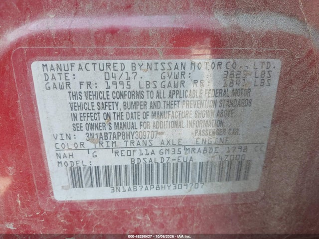 Aukcja sprzedaży 2017 Nissan Sentra Sv, vin: 3N1AB7AP8HY309707, numer aukcji: 46298427