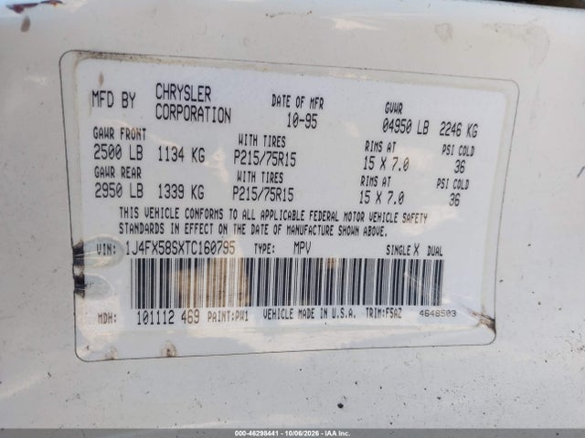 1996 Jeep Grand Cherokee Laredo მანქანა იყიდება აუქციონზე, vin: 1J4FX58SXTC160795, აუქციონის ნომერი: 46298441