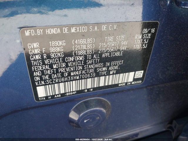 Продаж на аукціоні авто 2017 Honda Hr-v Lx, vin: 3CZRU6H3XHM700639, номер лоту: 46298454