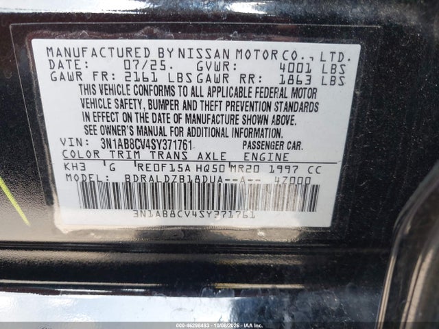 46298483 :رقم المزاد ، 3N1AB8CV4SY371761 vin ، 2025 Nissan Sentra Sv مزاد بيع
