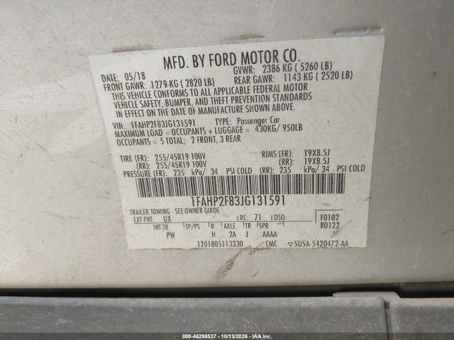 1FAHP2F83JG131591 Ford Taurus Limited
