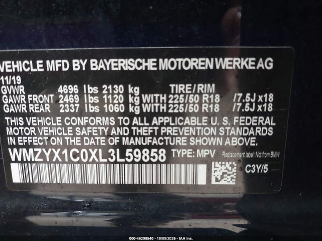Aukcja sprzedaży 2020 Mini Countryman Cooper S, vin: WMZYX1C0XL3L59858, numer aukcji: 46298540