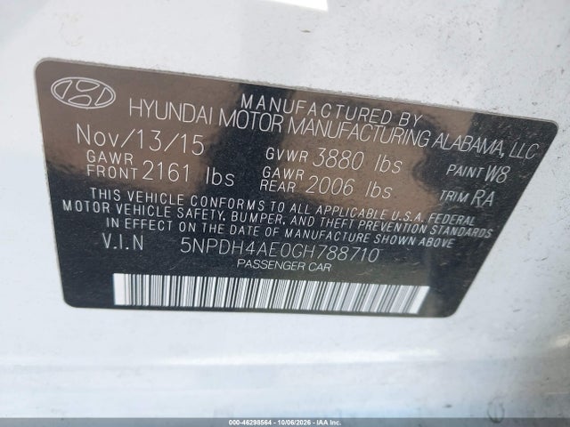 Продаж на аукціоні авто 2016 Hyundai Elantra Se, vin: 5NPDH4AE0GH788710, номер лоту: 46298564