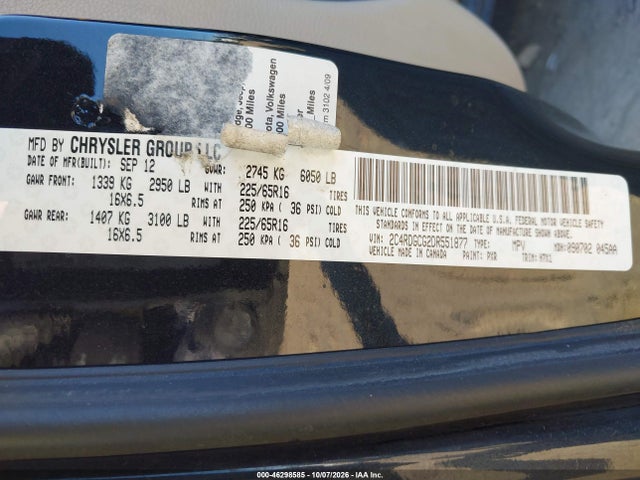 Aukcja sprzedaży 2013 Dodge Grand Caravan Sxt, vin: 2C4RDGCG2DR551877, numer aukcji: 46298585