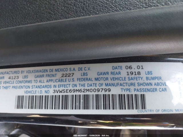 Aukcja sprzedaży 2002 Volkswagen Jetta Gls 1.8l, vin: 3VWSE69M62M009799, numer aukcji: 46298597