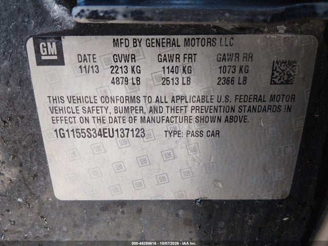 46298616 :رقم المزاد ، 1G1155S34EU137123 vin ، 2014 Chevrolet Impala 2lz مزاد بيع