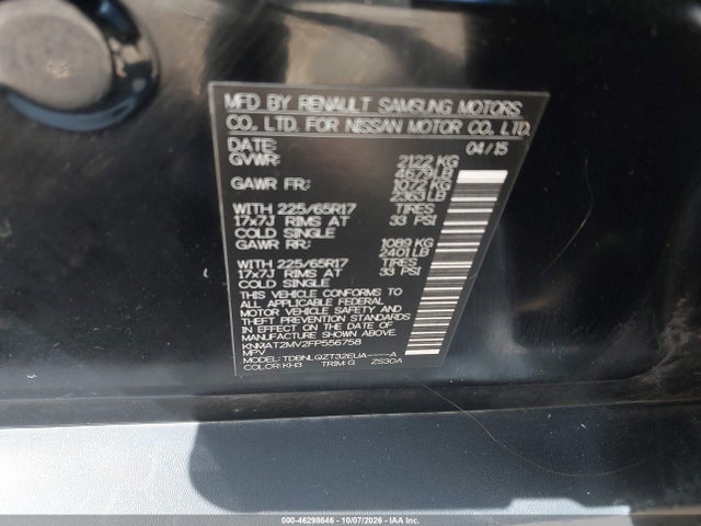 Продаж на аукціоні авто 2015 Nissan Rogue Sv, vin: KNMAT2MV2FP556758, номер лоту: 46298646