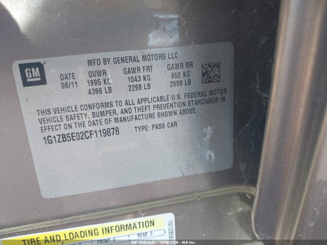 Продажа на аукционе авто 2012 Chevrolet Malibu Ls, vin: 1G1ZB5E02CF119878, номер лота: 46298661