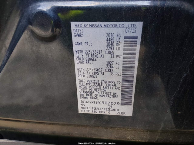 Nissan ROGUE SV 2015 5N1AT2MT5FC907079 Image 9
