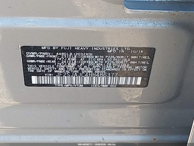Aukcja sprzedaży 2017 Subaru Forester 2.5i Limited, vin: JF2SJAJC4HH486377, numer aukcji: 46298711