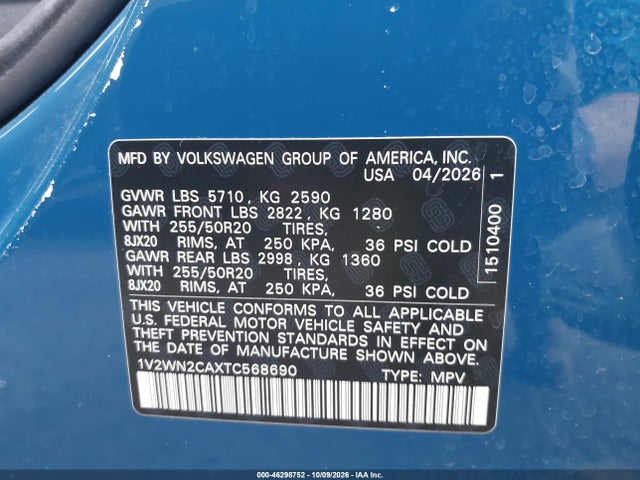 Продажа на аукционе авто 2026 Volkswagen Atlas Se With Technology, vin: 1V2WN2CAXTC568690, номер лота: 46298752