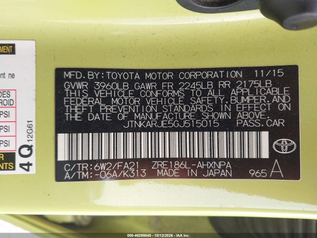 Scion IM 2016 JTNKARJE5GJ515015 Image 9