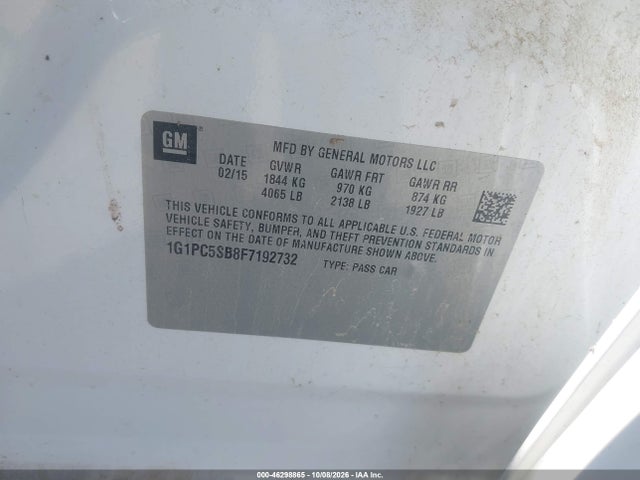 2015 Chevrolet Cruze 1lt Auto მანქანა იყიდება აუქციონზე, vin: 1G1PC5SB8F7192732, აუქციონის ნომერი: 46298865