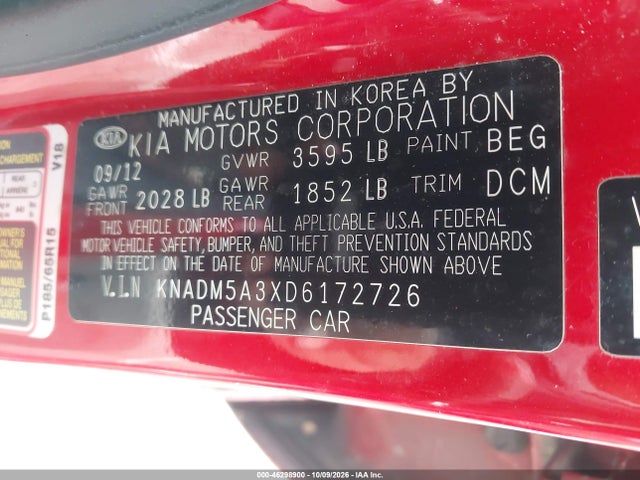Продаж на аукціоні авто 2013 Kia Rio Lx, vin: KNADM5A3XD6172726, номер лоту: 46298900