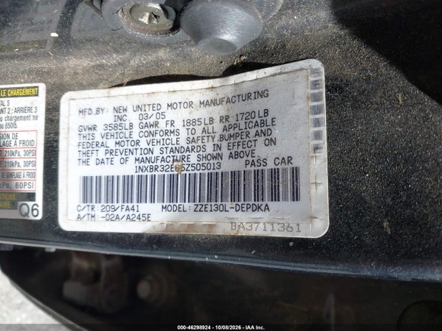 2005 Toyota Corolla Ce მანქანა იყიდება აუქციონზე, vin: 1NXBR32E65Z505013, აუქციონის ნომერი: 46298924