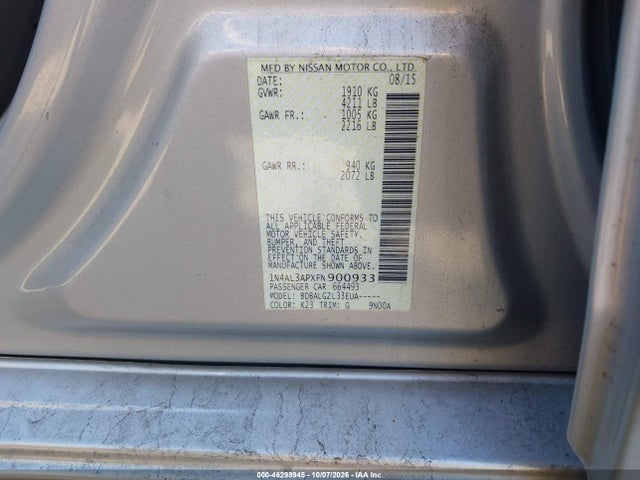 46298945 :رقم المزاد ، 1N4AL3APXFN900933 vin ، 2015 Nissan Altima 2.5/2.5 S/2.5 Sl/2.5 Sv مزاد بيع