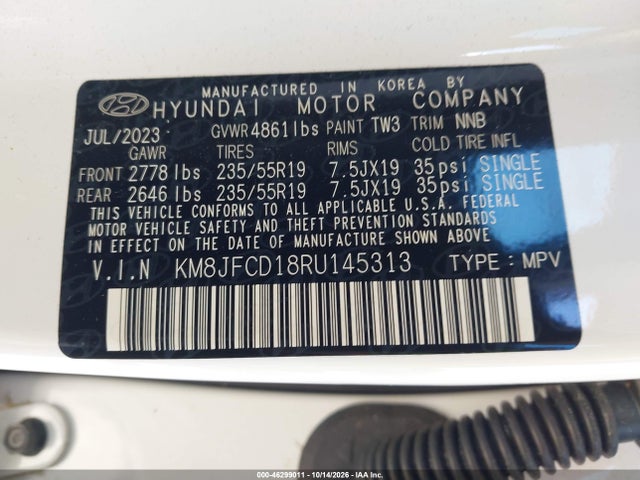 2024 Hyundai Tucson Hybrid N Line მანქანა იყიდება აუქციონზე, vin: KM8JFCD18RU145313, აუქციონის ნომერი: 46299011