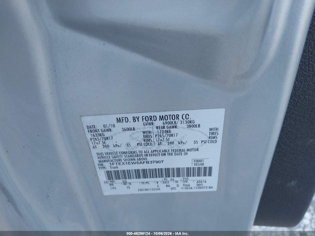 46299124 :رقم المزاد ، 1FTEX1EW5AFB37907 vin ، 2010 Ford F-150 Stx/xl مزاد بيع