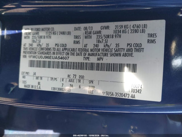 2014 Ford Escape Titanium მანქანა იყიდება აუქციონზე, vin: 1FMCU0J96EUA54607, აუქციონის ნომერი: 46299185