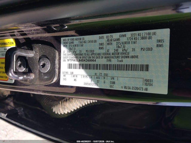 46299201 :رقم المزاد ، 1FTFW3L84SKD69964 vin ، 2025 Ford F-150 Xlt مزاد بيع