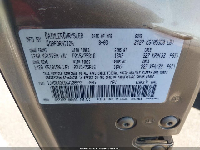 Продаж на аукціоні авто 2004 Jeep Liberty Sport, vin: 1J4GK48K54W120573, номер лоту: 46299230