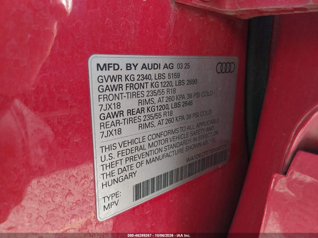 Aukcja sprzedaży 2025 Audi Q3 Premium 45 Tfsi S Line Quattro Tiptronic, vin: WA1DECF37S1058720, numer aukcji: 46299267