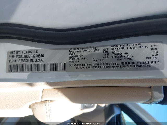 2023 Jeep Grand Cherokee L Limited 4x2 მანქანა იყიდება აუქციონზე, vin: 1C4RJJBG3P8740366, აუქციონის ნომერი: 46299286
