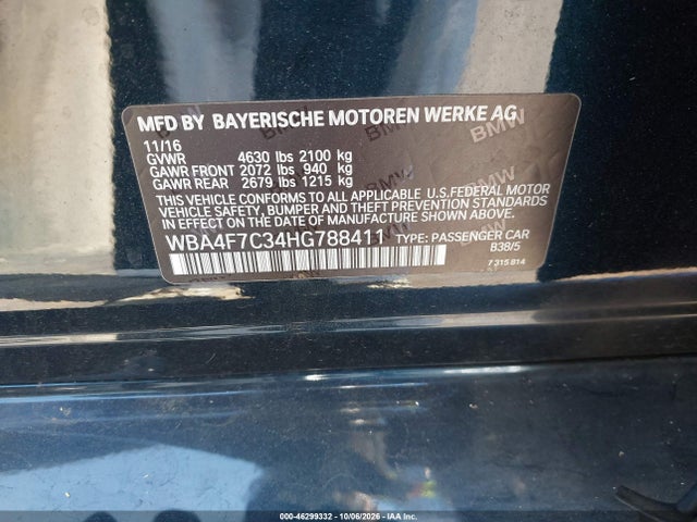 Aukcja sprzedaży 2017 Bmw 430i Gran Coupe, vin: WBA4F7C34HG788411, numer aukcji: 46299332