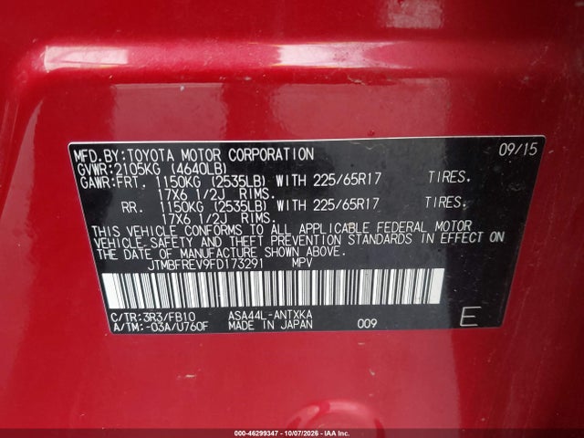 Продаж на аукціоні авто 2015 Toyota Rav4 Le, vin: JTMBFREV9FD173291, номер лоту: 46299347
