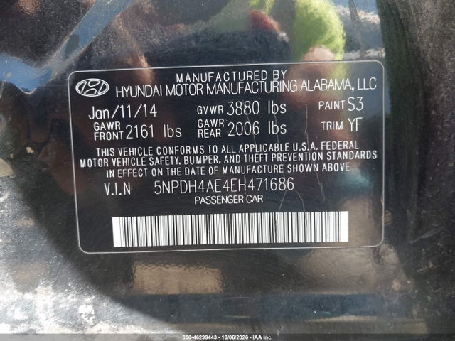 Продажа на аукционе авто 2014 Hyundai Elantra Se, vin: 5NPDH4AE4EH471686, номер лота: 46299443