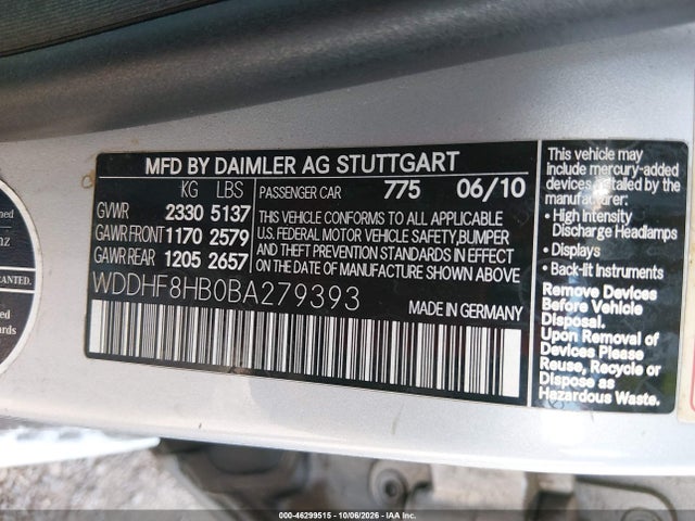 Продажа на аукционе авто 2011 Mercedes-benz E 350 4matic, vin: WDDHF8HB0BA279393, номер лота: 46299515