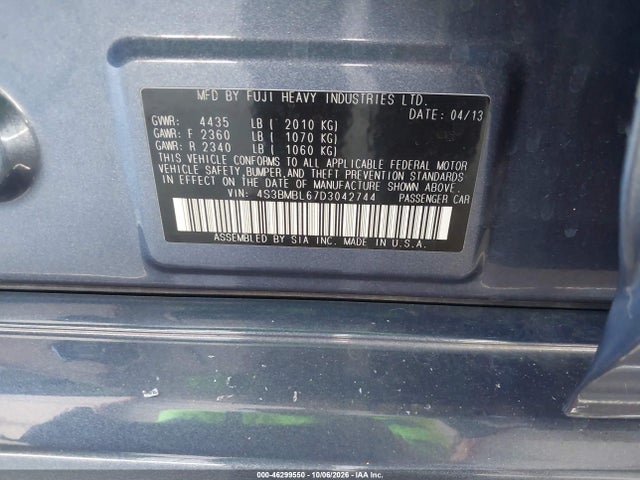 Aukcja sprzedaży 2013 Subaru Legacy 2.5i Limited, vin: 4S3BMBL67D3042744, numer aukcji: 46299550