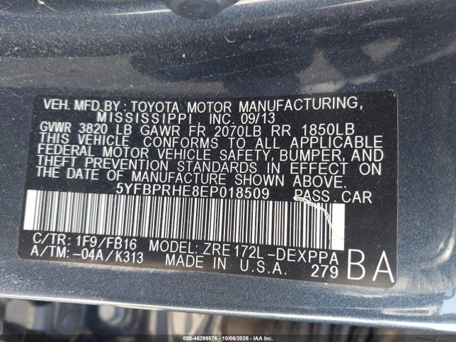 Aukcja sprzedaży 2014 Toyota Corolla Le Eco Plus, vin: 5YFBPRHE8EP018509, numer aukcji: 46299576