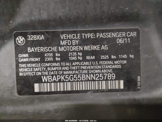 Продаж на аукціоні авто 2011 Bmw 328i Xdrive, vin: WBAPK5G55BNN25789, номер лоту: 46299590