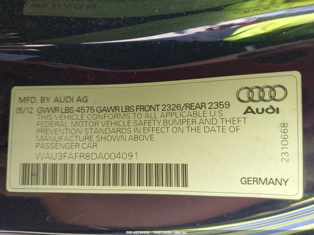 Продаж на аукціоні авто 2013 Audi A5 2.0t Premium, vin: WAU3FAFR8DA004091, номер лоту: 46299598