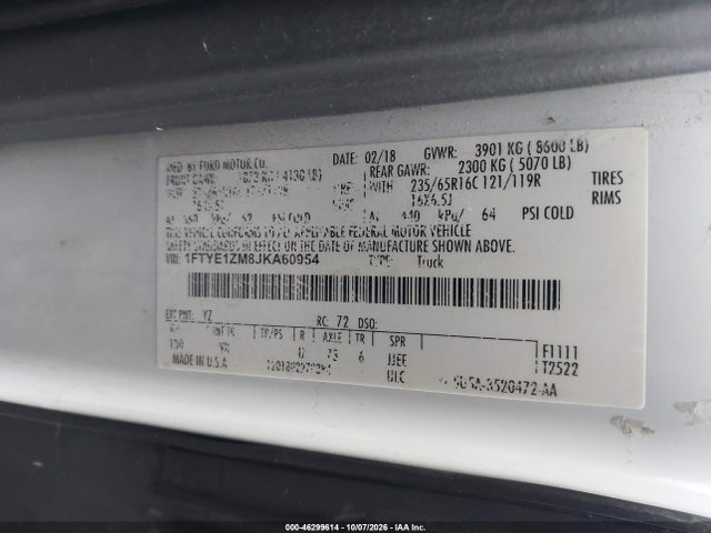 Ford Transit-150 2018 1FTYE1ZM8JKA60954 Image 9