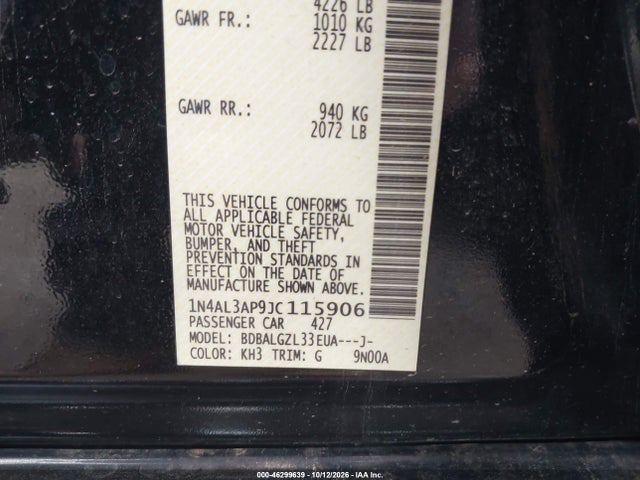 Aukcja sprzedaży 2018 Nissan Altima 2.5 S, vin: 1N4AL3AP9JC115906, numer aukcji: 46299639