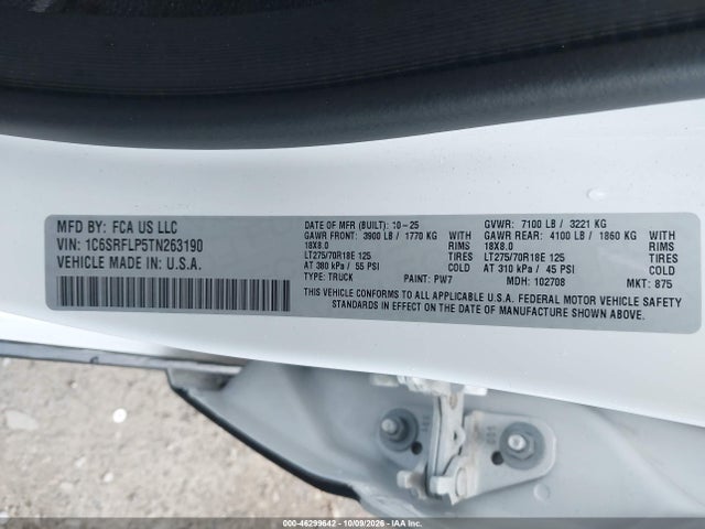 Продажа на аукционе авто 2026 Ram 1500 Rebel  4x4 5'7 Box, vin: 1C6SRFLP5TN263190, номер лота: 46299642