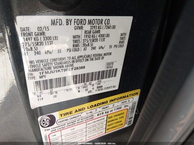 2015 Ford Expedition Limited მანქანა იყიდება აუქციონზე, vin: 1FMJU1KT9FEF28388, აუქციონის ნომერი: 46299662