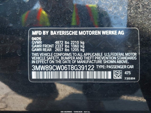 Продажа на аукционе авто 2026 Bmw 330i Xdrive Na, vin: 3MW89CW06T8G39122, номер лота: 46299665